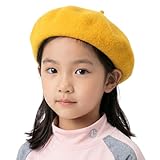 [RUNQIU] 防寒帽 ウール シンプル ベレー帽 子供 女の子 フェルトハット キッズ 帽子 ベビー 無地 サイズ調節 春 秋 冬 (JP, 数字サイズ, 48.0 cm, 53.0 cm, イエロー)