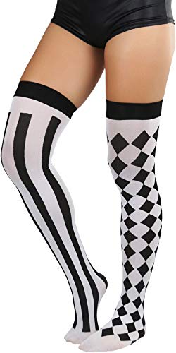 Image of ToBeInStyle Women's Harlequin Jester Thigh High Stockings Playing Card Checkered Opaque Halloween Costume Hosiery