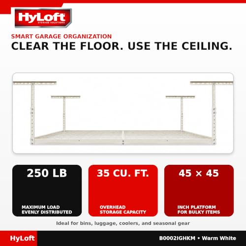 Image of HyLoft Overhead adjustable Garage Storage Rack,Heavy Duty Steel Garage Storage System, 45-Inch x 45-Inch, White