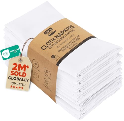 Utopia Kitchen Cloth Napkins [12 Pack] 46x46cm, Cotton Blend Washable and Reusable Table Dinner Napkins for Hotel, Lunch, Restaurant, Weddings, Event and Parties (White)