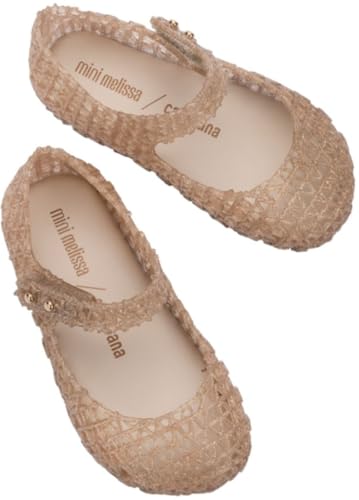 mini melissa® Campana Papel BB Toddler Shoes – Synthetic Construction – Cushioned Footbed – Round Toe Beige Glitter 9 Toddler M3
