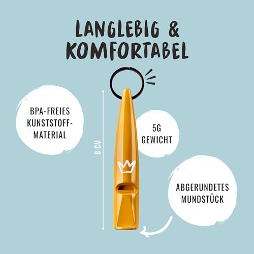 Rudelkönig Hundepfeife Rückruf - Professionelle Trainingspfeife mit genormter Frequenz und Pfeifenband - Pfeife Hund Rückruf