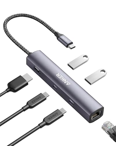 Anker PowerExpand 6-in-1 Ethernet Adapter, PD USB C Hub, 65 PD, 4K HDMI, 1Gbps Ethernet, Daten, 2 USB 3.0 Datenports, kompatibel mit MacBook Pro, MacBook Air, iPad Pro, XPS
