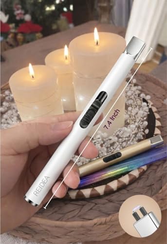 REIDEA USB Candle Lighter, Windproof Flameless Electronic Rechargeable with Safety Protector Button for Home Candle Outdoor Activities (White) — view 3