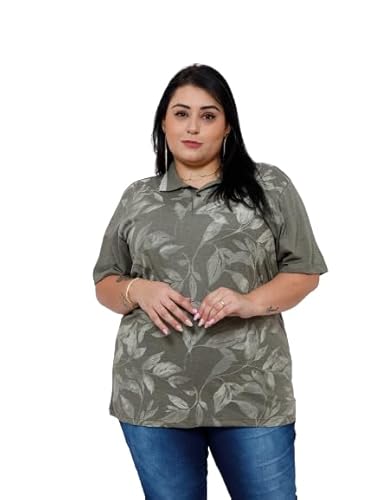 1 Polo Olivia - Camisa Polo Plus Size Feminina Oversized Estampa Sortida Verde Tamanho:G3;Cor:Verde