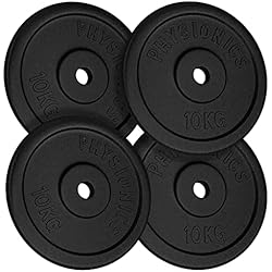 Decathlon Discos Fundicion Physionics® Pesas - Juego de 10/20 / 30/40 / 60/80 / 90 / 120kg, de Hierro Fundido, Ø31mm, Negros - Set de Mancuernas, Discos, Platos, Placas de Pes (4 x 10kg (40 kg))