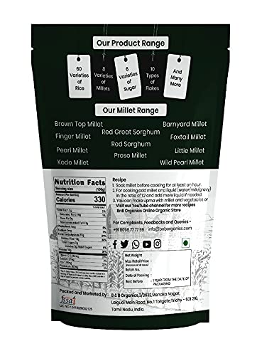 B&B Organics Finger Millet (Ragi) (500 G / 1.1 Pound) (Indian Millet | Gluten Free | Whole Grain | Usda Certified) #TOP1