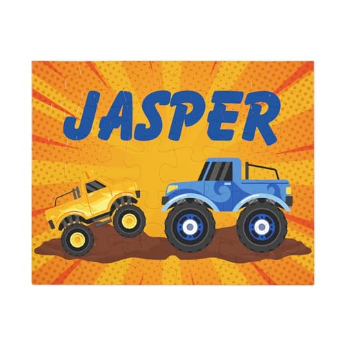 Hiding Place Boutique, Handmade Personalized Monster Truck Child Name Puzzle, Boy Christmas Jigsaw Game, Custom Kid Birthday Girl Dump Cars Mud Dirt Excavator Construction Show Racing Track