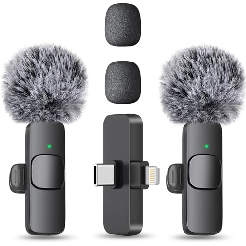 MAYBESTA Wireless Mini Microphone for iPhone, Android Phone - 2 Pack Lavalier Lapel Mic for Audio...