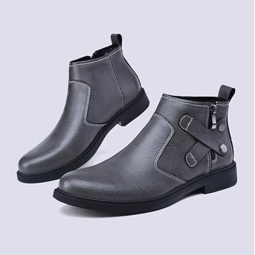 Men's Genuine Leather Chelsea Boots with Buckle Strap Autumn Winter Fashion Side Zipper Comfortable Fur Lining Business Oxford Boots Casual Dress Chukka Boots4