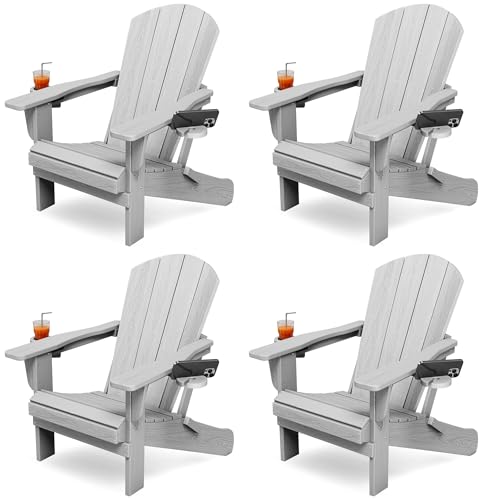 KINGYES Folding Adirondack Chair Set of 4, Dual Cup Holders