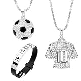 AIENYOU Juego de 3 cadenas y pulseras de fútbol, collar con colgante de jersey, joyas de acero inoxidable, para niños y aficionados al fútbol, plata (M10)
