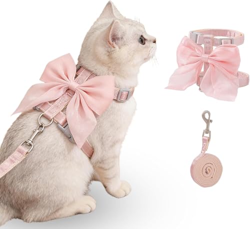 Arnés con Correa para Gatos, Lazo Rosa Arnés para Gatos Ajustable, Arné para Gato Antiescape, Suave Y Ligero - Adecuado para Paseos Al Aire Libre, para Gato de 1-3,5 Kg (Rosa S)
