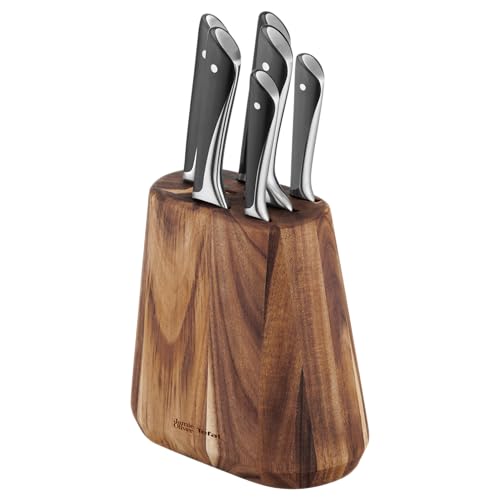 Jamie Oliver by Tefal 6 keukenmessen + messenblok: Koksmes 20 cm, Santokumes 16,5 cm, Snijmes 20 cm, Broodmes 20 cm, Keukenmes 12 cm, Schilmes 9 cm K267S656