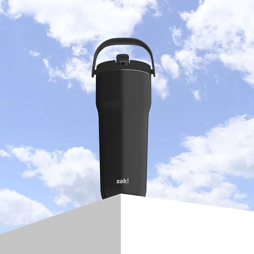 Zak Designs Sutton Travel Tumbler for On the Go, 30oz Stainless Steel with Vacuum Insulation, Straw Spout, Carry Handle for Cold Drinks (Ebony Black) by Zak Designs - Image 8