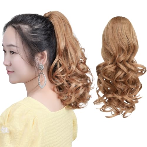 HSPCYGG Ponytail Hair Extensions Wavy 14" 4.6 Oz Claw Clip Pony Tail Extension Light Brown Mixed Synthetic Hallowmas Girls Fake Hair piece Women