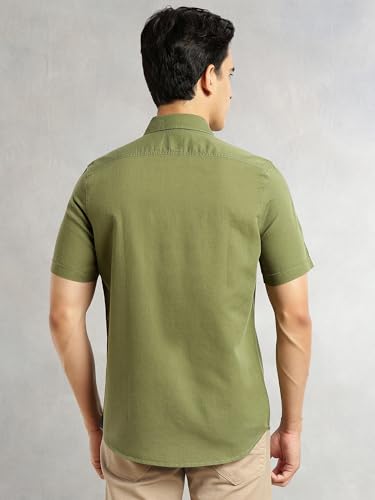 Image of Thomas Scott Men's | Solid | Half Sleeve | Slim Fit | Linen Blend | Double Flap Pocket | Spread Collar | Casual Shirt for Men