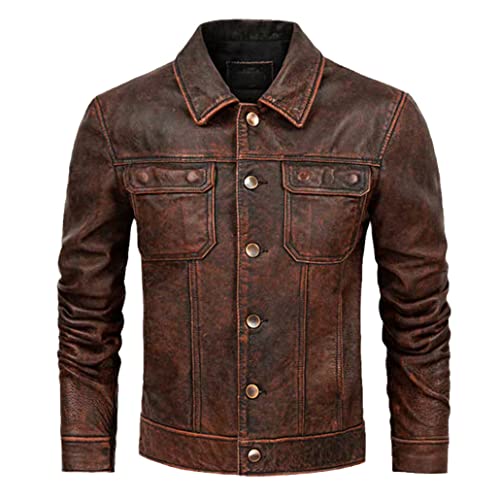 Veste en cuir véritable homme keusyoi mi-saison blouson vintage coupe confortable 3XL