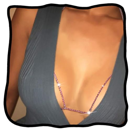 Woeoe Rhinestone Chain Bra Crystal Body Chains for Women Necklace Sexy Bikini Nightclub Body Chain Jewelry