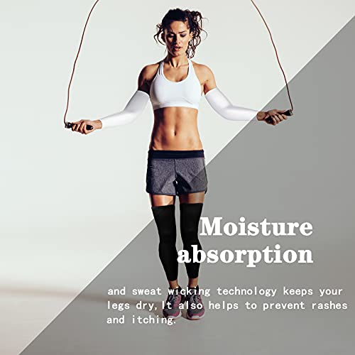 Geyoga 2 Pairs Compression Full Length Leg Sleeve Arm Sleeve for Men Women, Football (Black, White, Large)3