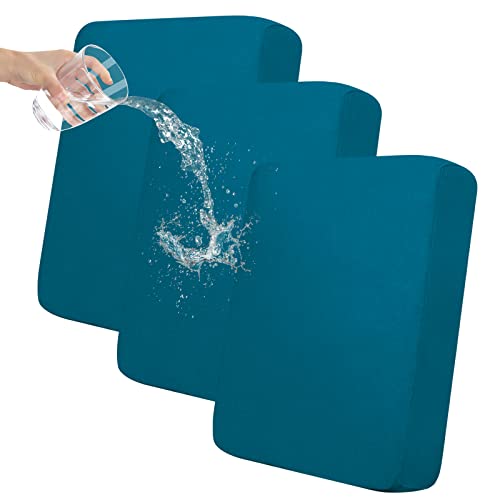 Easy-Going 100% Waterproof Chair Sofa Seat Cushion Slipcovers Couch Cushion Cover Stretch Furniture Protector for Kids, Pets (3-Piece Sofa Cushion, Peacock Blue)