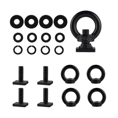 Sandfren 4PCS T Track Car Mount Tie Down Anchor for Roof Rack, M8 304 Stainless Steel Vehicle T Eye Bolts Nuts Kit, Auto Bolt Eye Nut Tie Down Rings to Hold Bungee Cord Ropes, Universal Fit (Black)