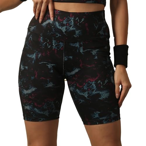 Image of SOIE Women Polyester Blend Sports Shorts High Waist Knee Length with Side Pocket Quick Dry Squat Proof Athleisure Shorts for Workout