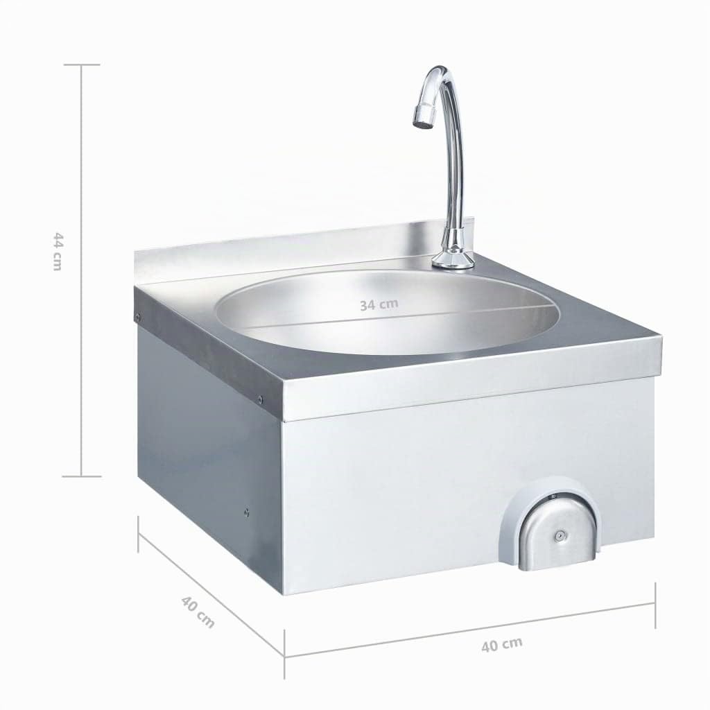 vidaXL Gastro Handwaschbecken mit Wasserhahn Wandmontage Spülbecken Küchenspüle Spüle Gastrobecken Edelstahlspüle Waschtisch Edelstahl