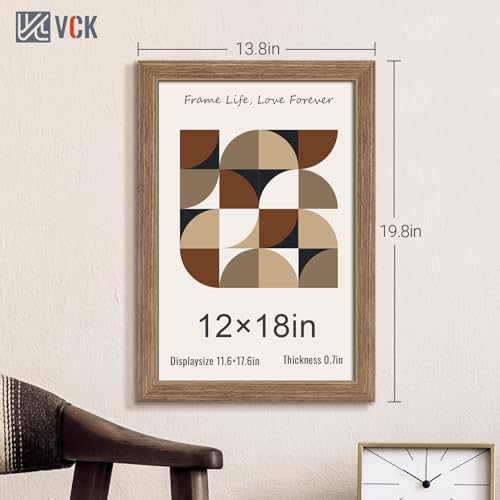 Image of VCK 12x18 Frames 3 Pack, Walnut Poster Frame MDF Wood with Polished Plexiglass, Wall Mounting Horizontal & Vertical Display