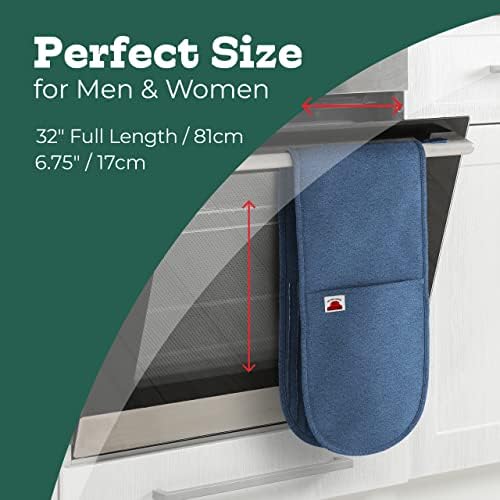Big Red House Oven Gloves/Double Oven Mitt 480F Heat Resistant with Silicone Non-slip Design For Home Kitchen Baking/Extra Long Cotton Potholder/ Blue Denim