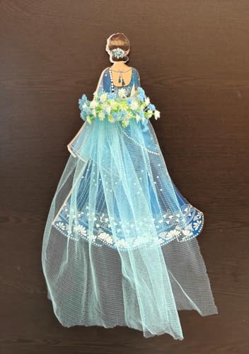 Image of SATYAM KRAFT 2 Pcs Bride Gown Style Decorative Attachment for Small Bags | Net Gown Doll Design for Suitcase Decor, Trousseau Packing, Wedding Decor, Engagement & Gift Wrapping (Blue)