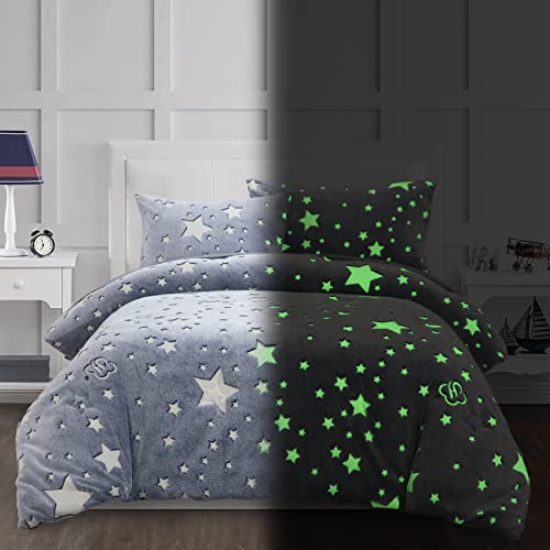 Hombys Glow In The Dark Comforter Set 5 Piece Twin/Twin Xl With Sheets, Grey Velvet Bedding Comforter Sets For Twin Bed, Ultra Soft Down Alternative Comforter For Teenage Boys Kids, Bed In A Bag #TOP10