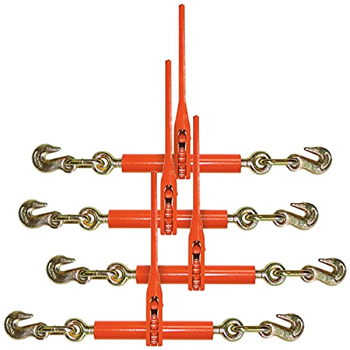 Image of VULCAN Load Binder with 2 Grab Hooks - 4 Pack - Ratchet Style - 7,100 Pound Safe Working Load (Works with 5 /16 or 3 /8 Inch G70 or G80 Chain)