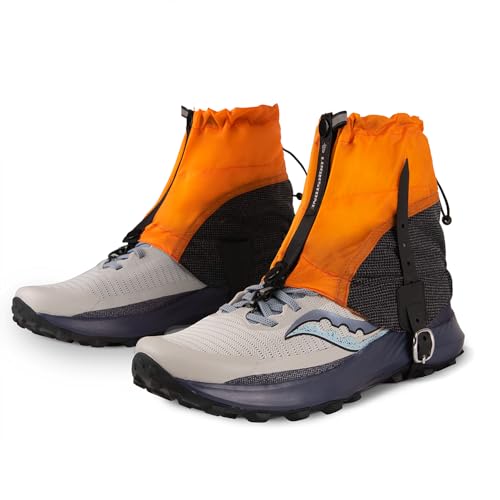 Yundxi Waterproof Anti-Tear Ankle Gaiters Ultra-Light Silicone Coated Trail Gaiters Low Ankle Gators for Outdoor Hiking Walking (Orange)