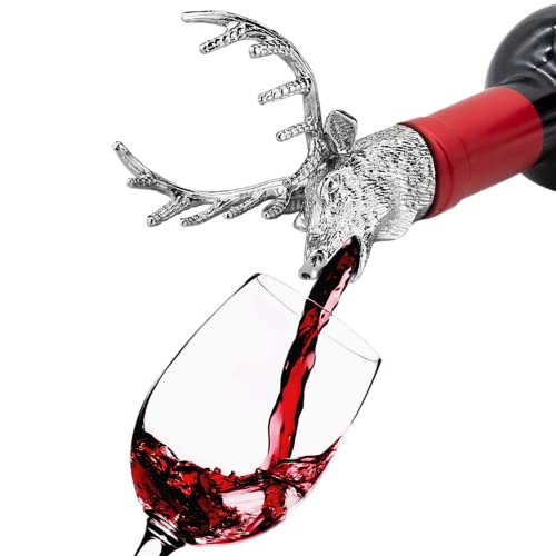 Wine Pourer Wine Aerators,Deer Stag Head Bottle Pourer,Stainless Steel Stags Head Wine Pourer, Ideal Bar Accessories Christmas Birthday And Wedding Gifts (Silver) #TOP19