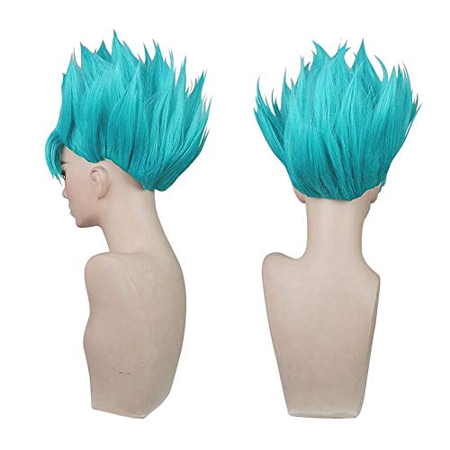 Anogol Hair Cap+Blue Spiky Wig Short Wavy Layered Cosplay Wig Synthetic Hair For Needing Style By Yourself Halloween Party Costume #TOP1