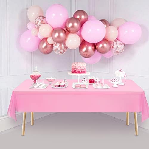 Teruntrue 8 Pack Pink Disposable Tablecloths Plastic Table Covers, 54 x 108 Inch Rectangular Plastic Table Cloths for Indoor or Outdoor Party, Birthday, Picnic, Graduation