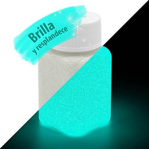lumentics Pintura brillante prémium - 100 g - azul - verde - brilla en la oscuridad - brilla durante el día - fosforescente - fluorescente - Pigmentos UV - adecuado para todo el mundo Cover