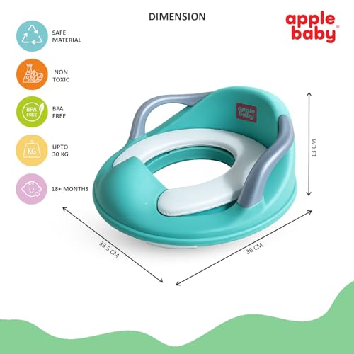 Image of Apple Baby Kids Potty Training Seat with Handles for Western Toilet | Comfortable & Anti-Slip Baby Toilet Trainer PS1067 (GREEN)