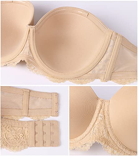 Haci Women's Multiway Strapless Bra Plus Size Full Figure Coverage Underwire Bras(38D,Lace Beige) #TOP4