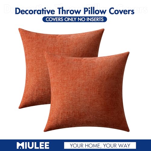 Image of MIULEE Pack of 2 Rust Throw Pillow Covers 18x18 Inch Soft Chenille Pillow Covers for Sofa Living Room Couch Fall Home Decor Solid Dyed Cases