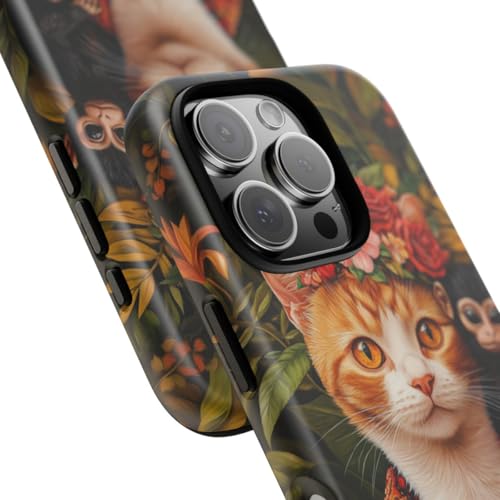 Coque iPhone 16 Pro chat roux et singe avec finition mate rigide