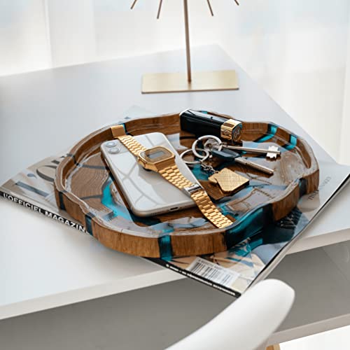 Ukraine Handmade Round Wooden Tray With Epoxy Resin. Use As Jewelry Holder Ring Holder Wood Serving Tray Key Holder Bathroom Organizer Table Tray Decorative Tray Key Bowl Tea Tray Coffee Table Tray #TOP3