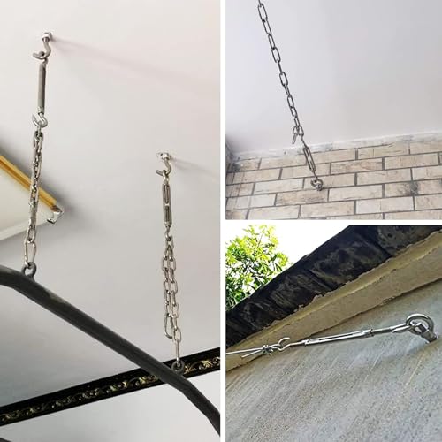 Tensor de cuerda tensor de 10 unidades, M5, tensor de cuerda de acero inoxidable 304, gancho ajustable CC, gancho tensor para valla de jardín, toldo, bricolaje, plata - imagen 6