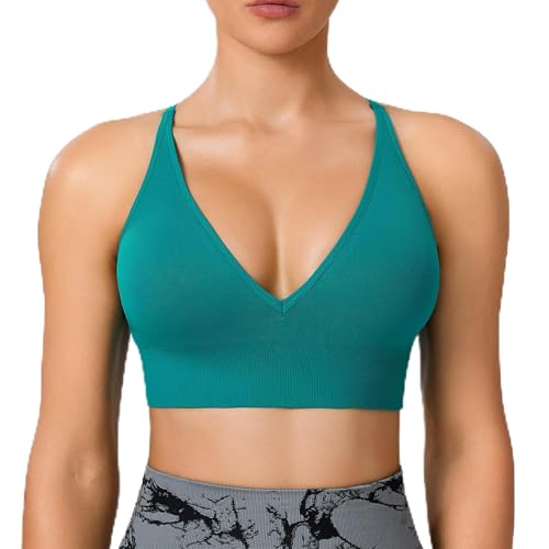 Image of BLUELILY Adjustable Deep V Neck Bras 3 /5 Pack Sports Bras for Women Padded Seamless Spaghetti Strap Criss Cross Yoga Bras