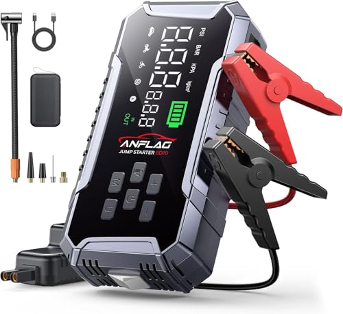 Booster Avviamento Auto 8000A, ANFLAG Avviatore Batteria Auto con Compressore 160PSI, 26800mAh Starter Batteria Auto per Tutti Gas o 12L Diesel con Ricarica Rapida USB-C/600 Lumen LED
