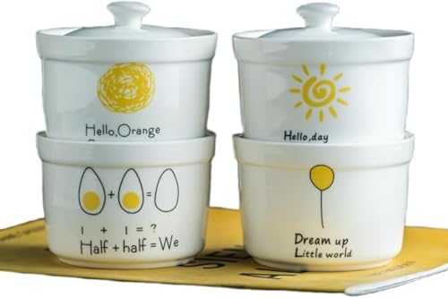 AOBOPO シチュー 鍋 茶碗蒸し 食器 蓋付き 煮込み鍋 4点セット陶器?? キッチン用品 スープ碗 スープ作り 食事用 茶碗 和食器 調理用品 使いやすい 可愛い おしゃれ ホテル レストラン 家庭 業務用 スープジャー セット セラミック製防水シチ