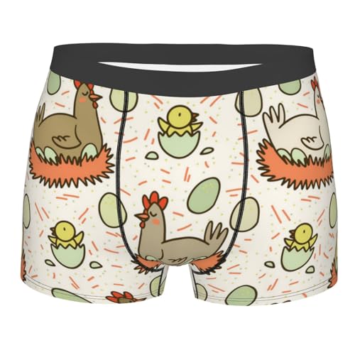 Boxershorts für Herren, atmungsaktiv, bequem, mit Beutel, Motiv: niedliches Huhn und Ei
