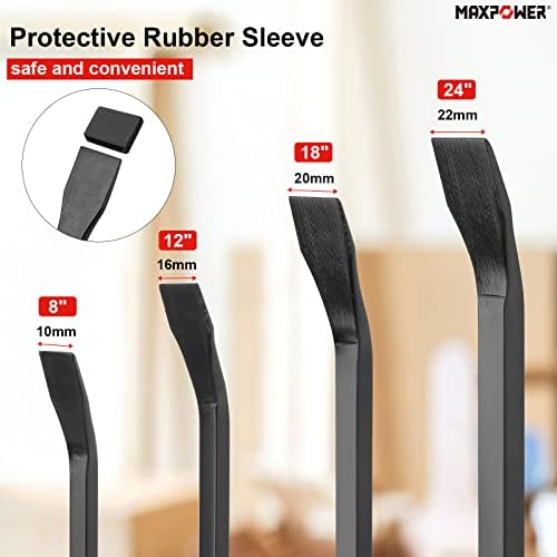 Pry Bar Set, MAXPOWER 4-Pieces Heavy Duty Pry Bar Lever Bar with Thicker Strike Caps and Angled Tip - Size Include 200mm, 300mm, 450mm and 600mm