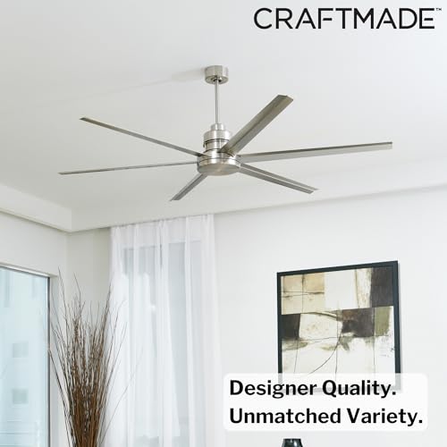 Craftmade Mondo MND72BNK6 | 72″ Brushed Polished Nickel Ceiling Fan | 6‑Speed Reversible DC Motor | 6‑Blade 21° Pitch Aluminum Blades | High Airflow 7,467 CFM | Light Kit Optional | Indoor Use Only